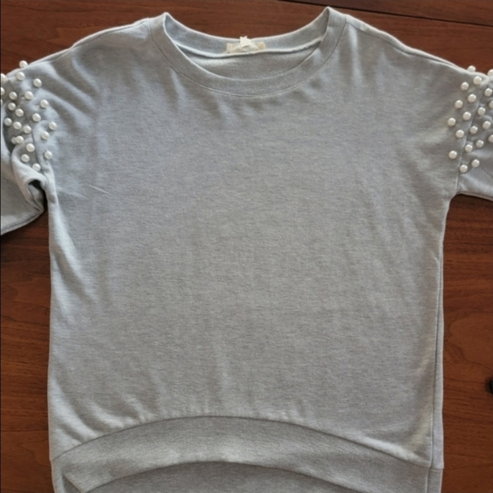 Ultra Flirt Pearl Shoulder Dropped Sleeve Sweatshirt Small Heather Gray - Picture 9 of 16